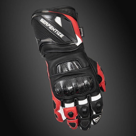 Serpentize S1 Moto Rukavice z Klokanovej Kože – Čierno-Červeno-Biele