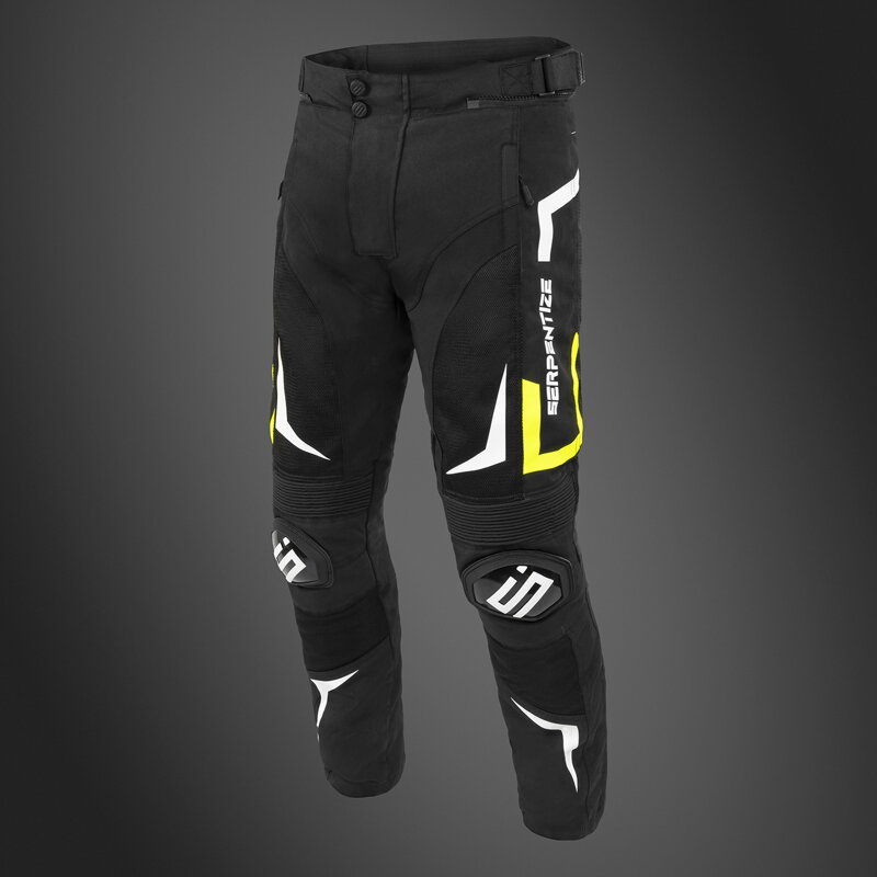 Serpentize FX-Air Letné Sieťované Motocyklové Nohavice – Fluo/Čierno-biele