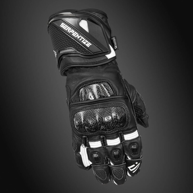 Serpentize S1 Moto Rukavice z Klokanovej Kože – Čierno-Biele